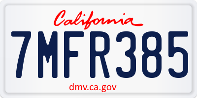 CA license plate 7MFR385