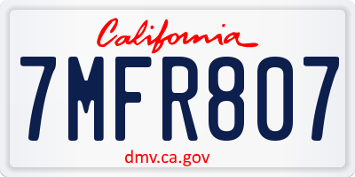 CA license plate 7MFR807