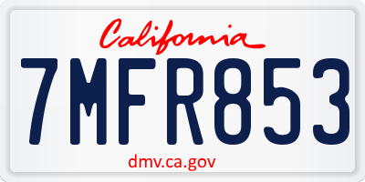 CA license plate 7MFR853