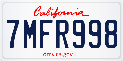 CA license plate 7MFR998