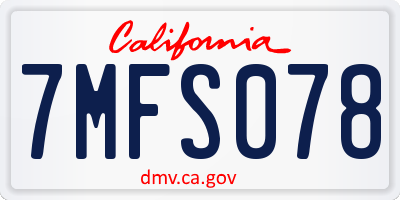 CA license plate 7MFS078