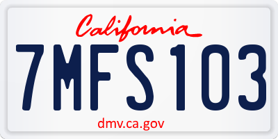 CA license plate 7MFS103