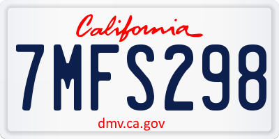 CA license plate 7MFS298