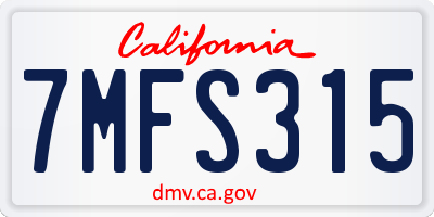 CA license plate 7MFS315