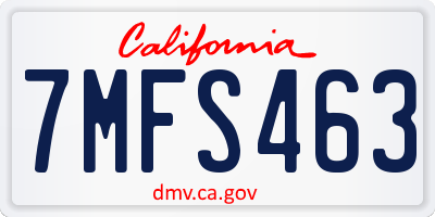 CA license plate 7MFS463