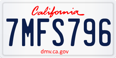 CA license plate 7MFS796
