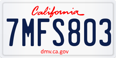 CA license plate 7MFS803