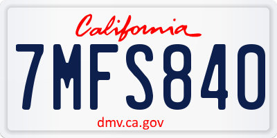 CA license plate 7MFS840