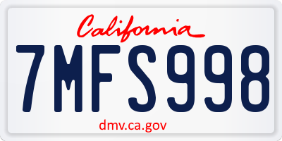 CA license plate 7MFS998