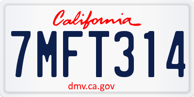 CA license plate 7MFT314
