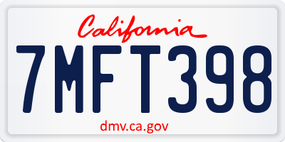 CA license plate 7MFT398