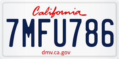 CA license plate 7MFU786