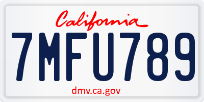 CA license plate 7MFU789