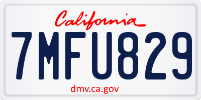 CA license plate 7MFU829