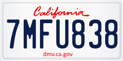 CA license plate 7MFU838