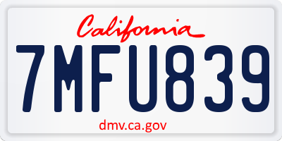 CA license plate 7MFU839
