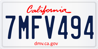 CA license plate 7MFV494