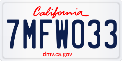 CA license plate 7MFW033