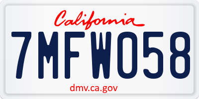 CA license plate 7MFW058