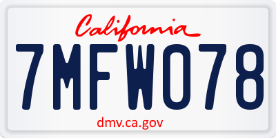 CA license plate 7MFW078