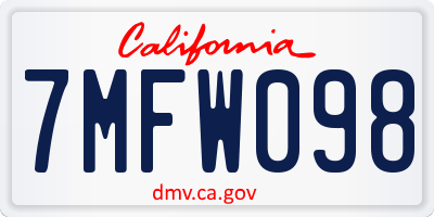 CA license plate 7MFW098
