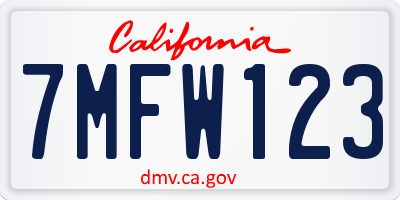 CA license plate 7MFW123