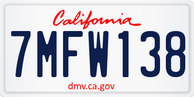 CA license plate 7MFW138