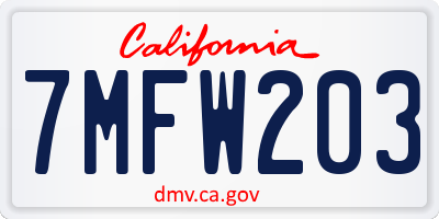 CA license plate 7MFW203