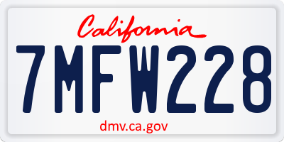 CA license plate 7MFW228