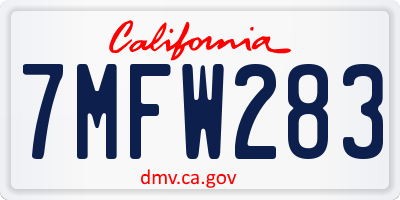 CA license plate 7MFW283