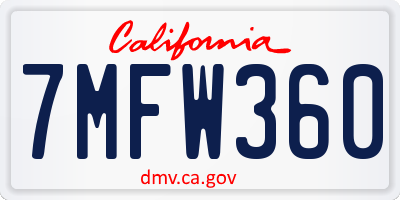 CA license plate 7MFW360