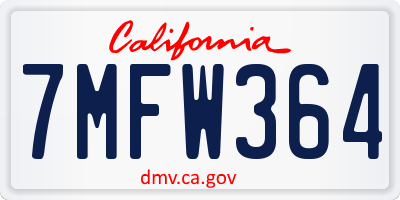 CA license plate 7MFW364