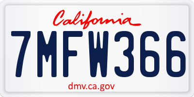 CA license plate 7MFW366
