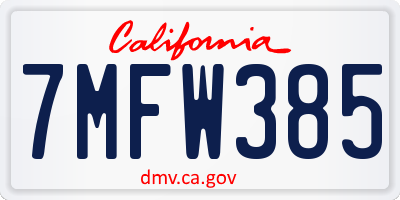 CA license plate 7MFW385