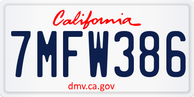CA license plate 7MFW386