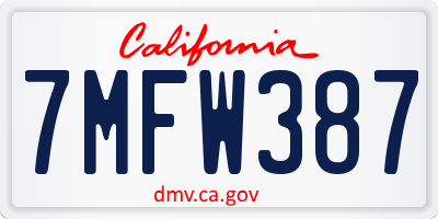 CA license plate 7MFW387