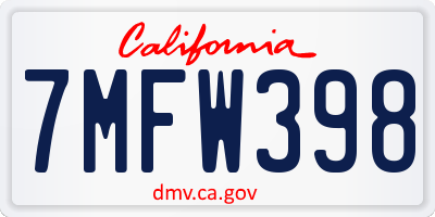 CA license plate 7MFW398