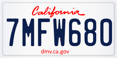 CA license plate 7MFW680