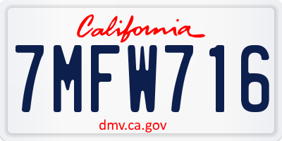 CA license plate 7MFW716