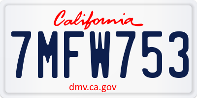 CA license plate 7MFW753