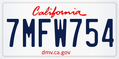 CA license plate 7MFW754