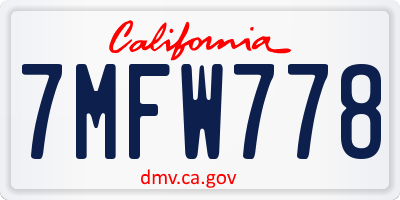 CA license plate 7MFW778