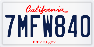 CA license plate 7MFW840