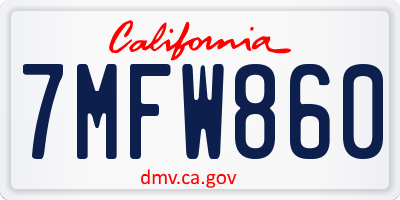 CA license plate 7MFW860