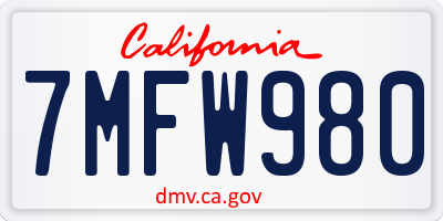 CA license plate 7MFW980