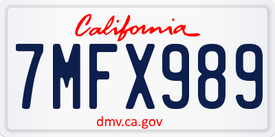 CA license plate 7MFX989