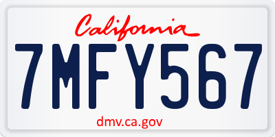 CA license plate 7MFY567