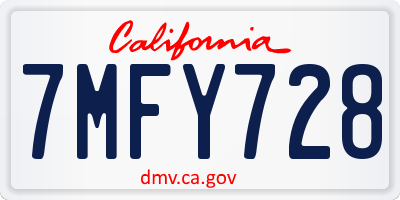 CA license plate 7MFY728