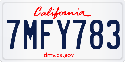 CA license plate 7MFY783