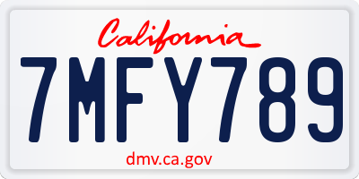 CA license plate 7MFY789